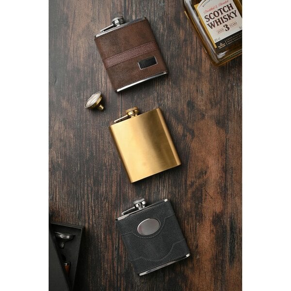 Harvey Makin Black PU Wrapped Stainless Steel Flask Set with Funnel