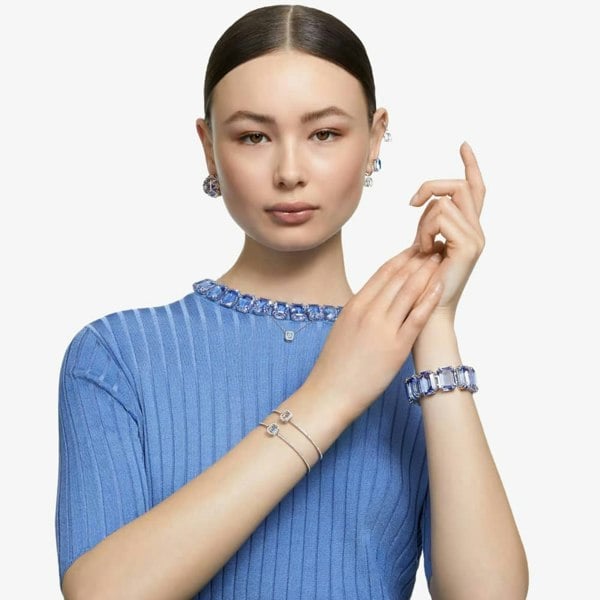 Swarovski Ladies Millenia Rhodium Plated Blue Octagon Necklace 5640289