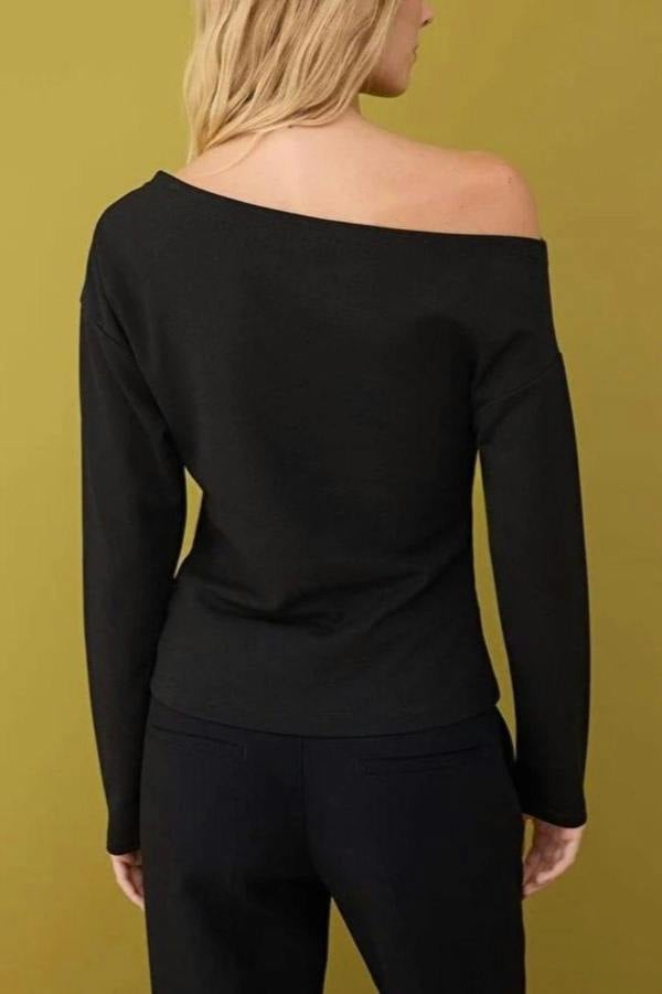 WOVCOR Asymmetrical Collar Knit Blouse with Drape Detail