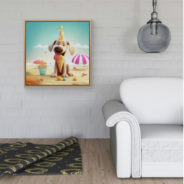 Warren Reed Dog On A Beach Holiday Framed Canvas