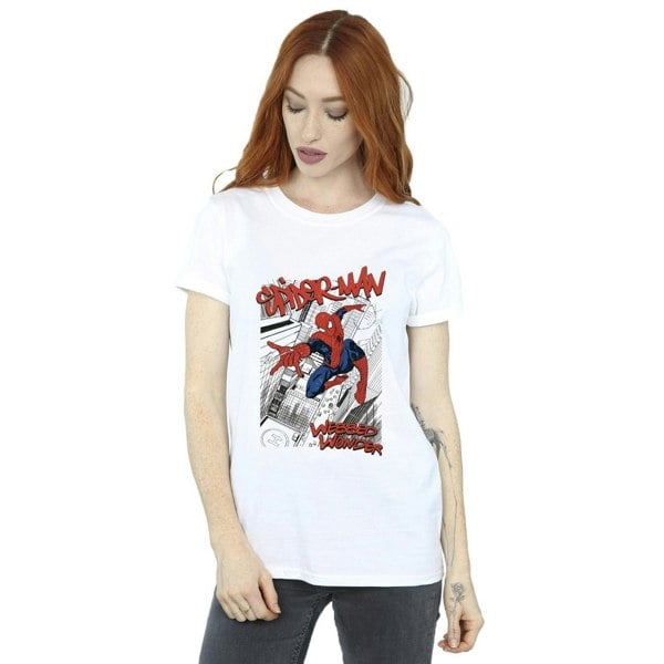 Marvel Women's Spider-Man Sketch City Cotton Boyfriend T-Shirt - White