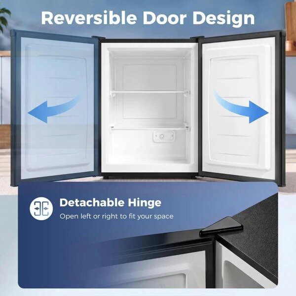 85L Mini Freezer Countertop, Compact Freestanding Upright Freezer with Reversible Door, Removable Glass Shelves, Black