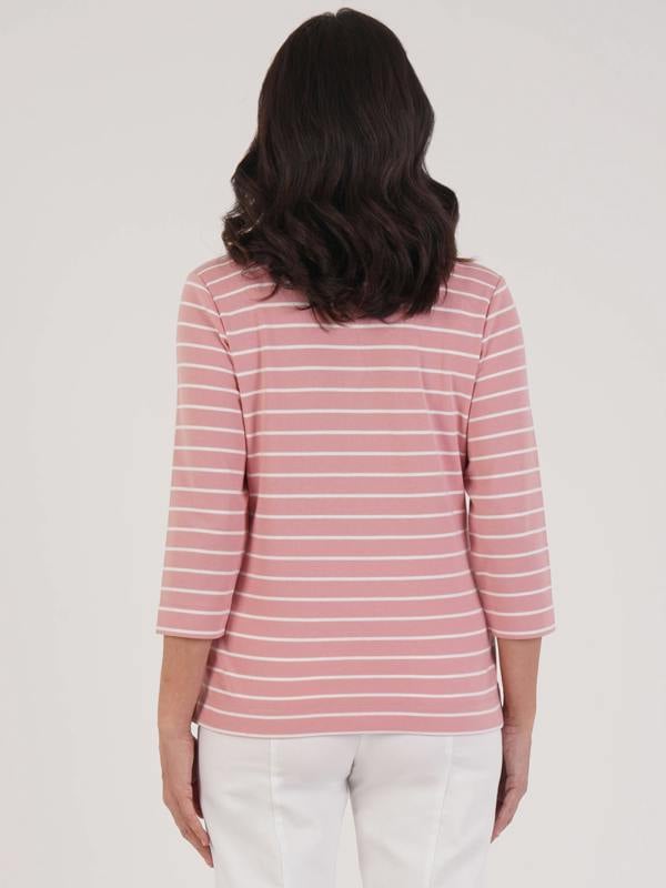 PennyPlain Notch Neck Stripe Top - Dusk/ivory
