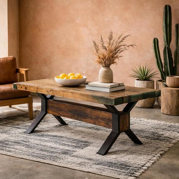 Wyld Haus Seattle Reclaimed Wood and Metal Coffee Table