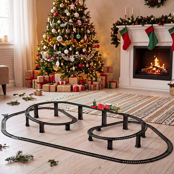 deAO Toys deAO Christmas Train Playset with Track, Music & Lights Festive Electric Locomotive Toy with Santa & Tree Carriages