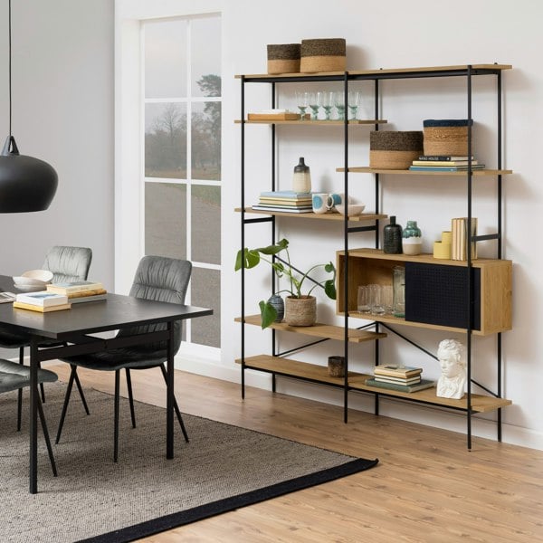 Furniture To Go Angus Bookcase with 1 Sliding Door & 5 Shelves in Oak & Black