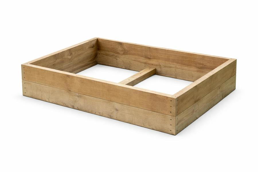 Rough sawn timber raised bed frame 30cm high on white background