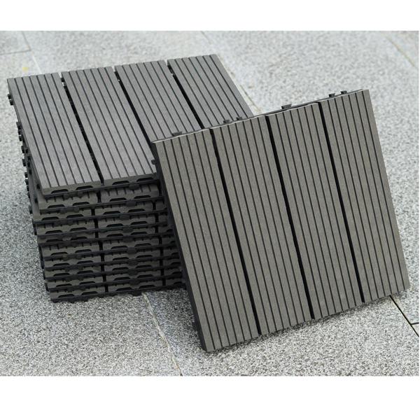 Gr8 Garden 11x WPC Stripe Composite Interlocking Decking Tiles – Black Outdoor Garden Flooring