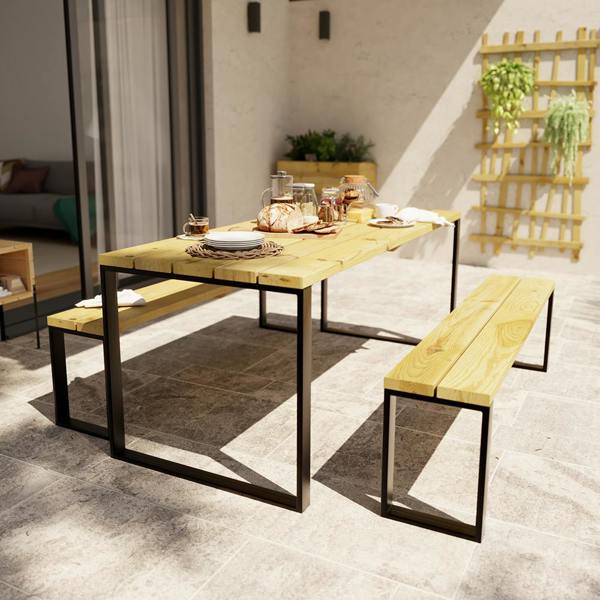 Cerland Blakea Garden Dining Set 6 Seater 1.8m Modern Wooden Furniture Set
