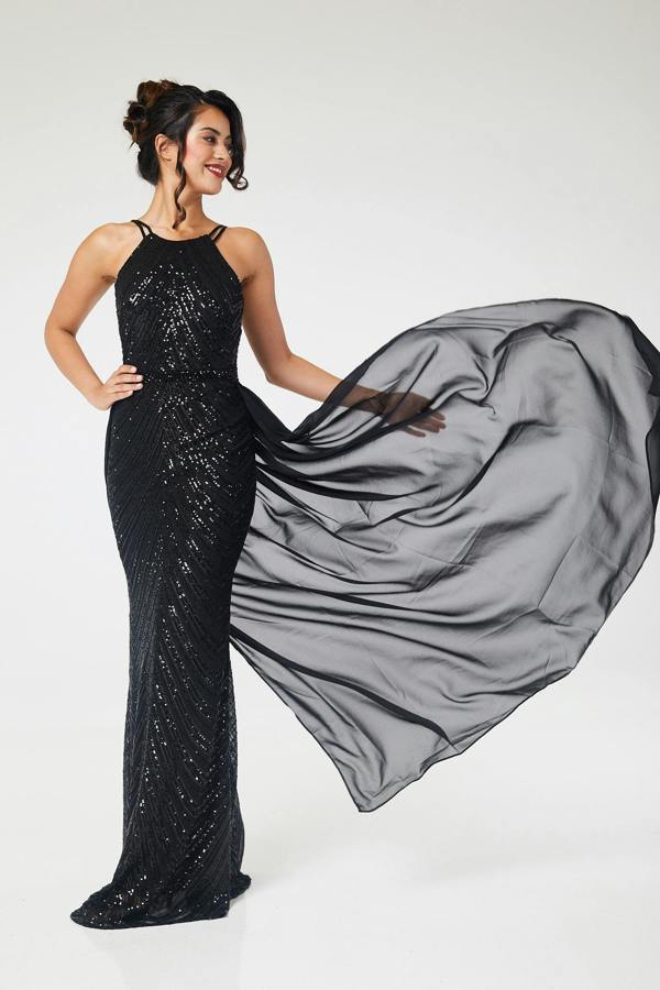 LuvForever Shia - Black Sequin Maxi Dress