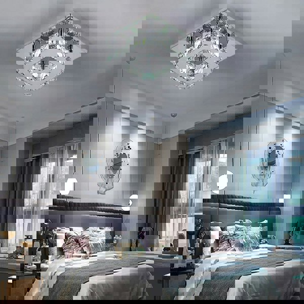 Modern Square Tiered Crystal Ceiling Light Ceiling Light Living and Home W 20 x L 20 x H 8 cm Non-Dimmable White Glow