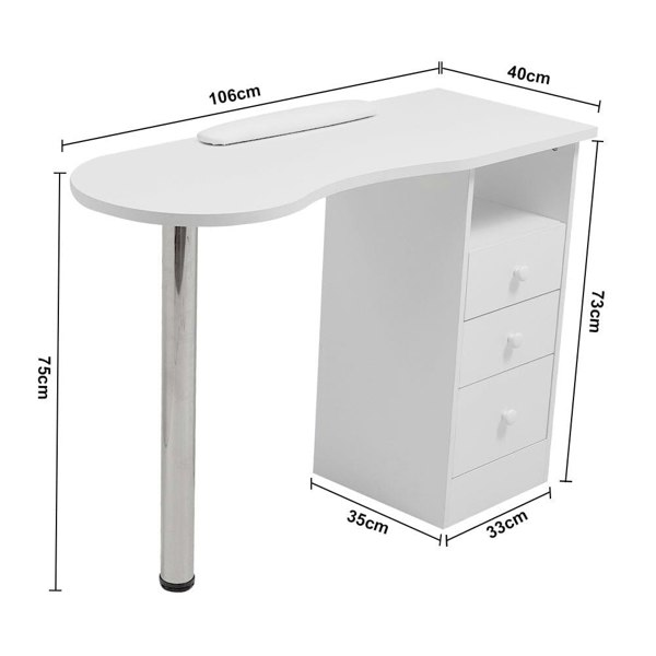 106cm White 3 Drawers Manicure Table with Metal Leg Dressing Tables Living and Home