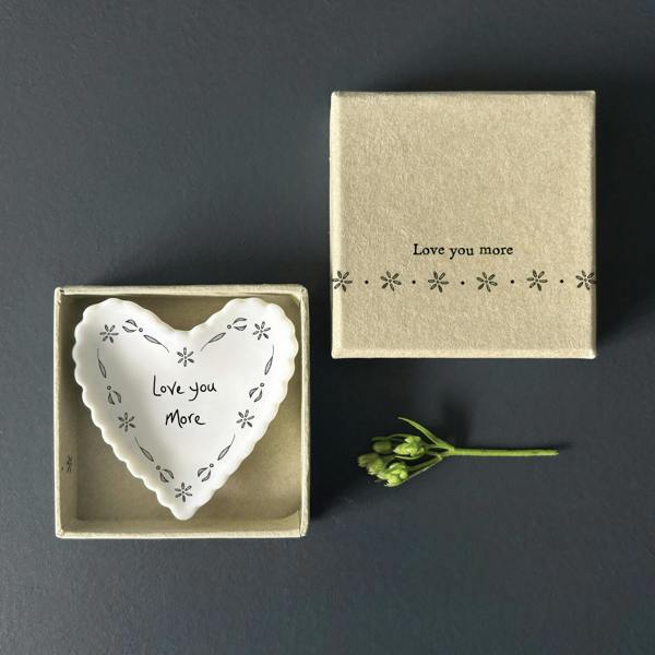 Small Heart Porcelain Dish “Love You More” – Scalloped Trinket Dish