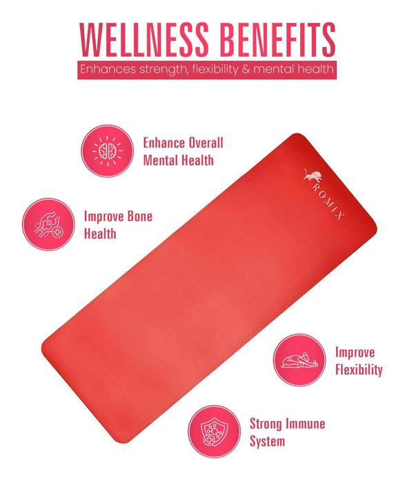 ROMIX Yoga Mat 10mm Thick, 180 x 60cm Non Slip Foam Exercise Mat with Carry Bag and Strap