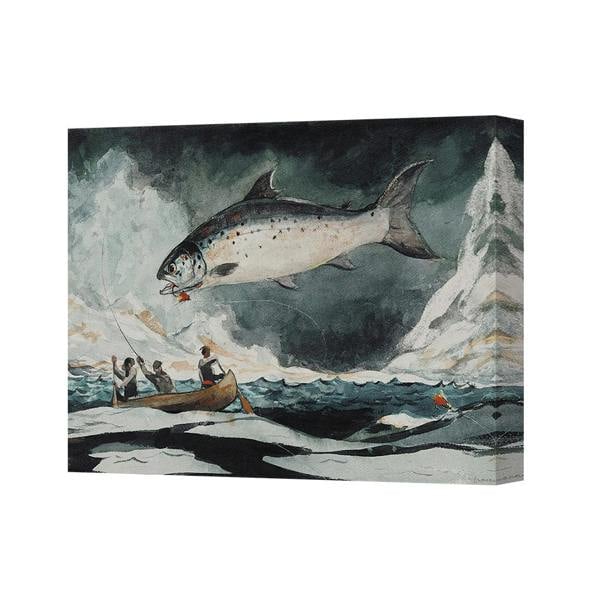 Benjamin Tate Design Canvas Wall Art Jumping Salmon Scene Fishing Artwork