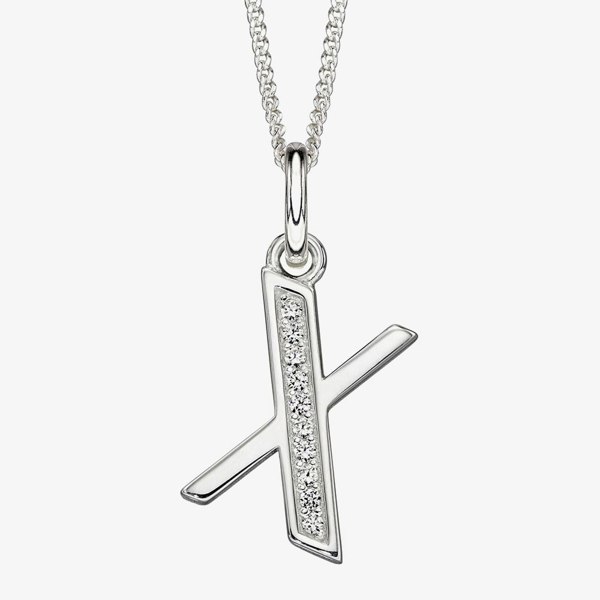 T. H. Baker Sterling Silver Cubic Zirconia Initial "X" Pendant Necklace P4746CX