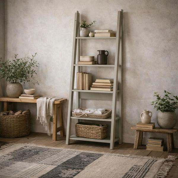 Wyld Haus Athy Grey Wooden Ladder Bookcase 5 Shelves
