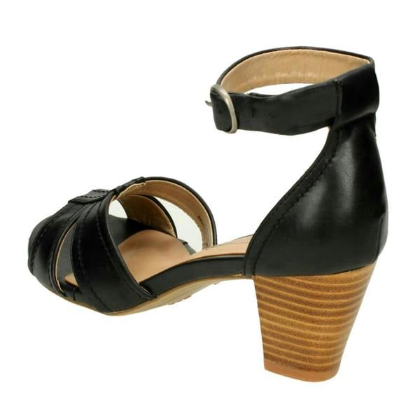 Spot On Ladies Spot On Heeled Ankle Strap Sandal with Stitched Vamp