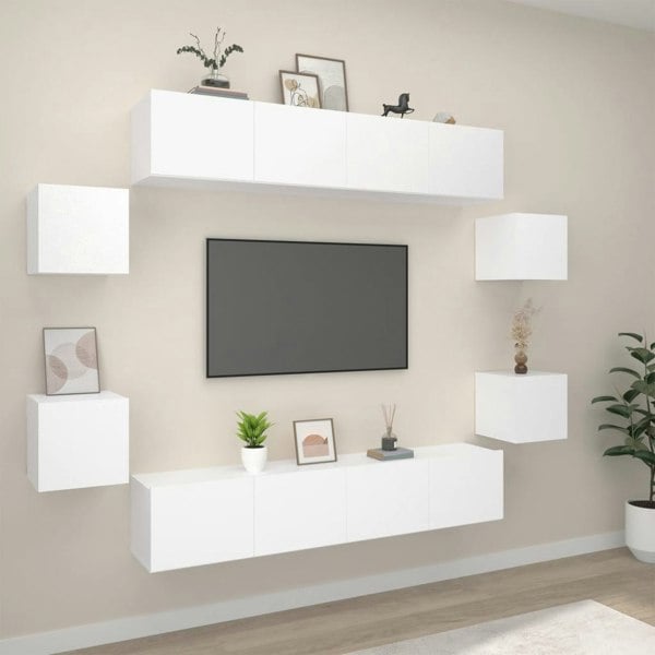 Berkfield 8 Piece TV Cabinet Set White Engineered Wood