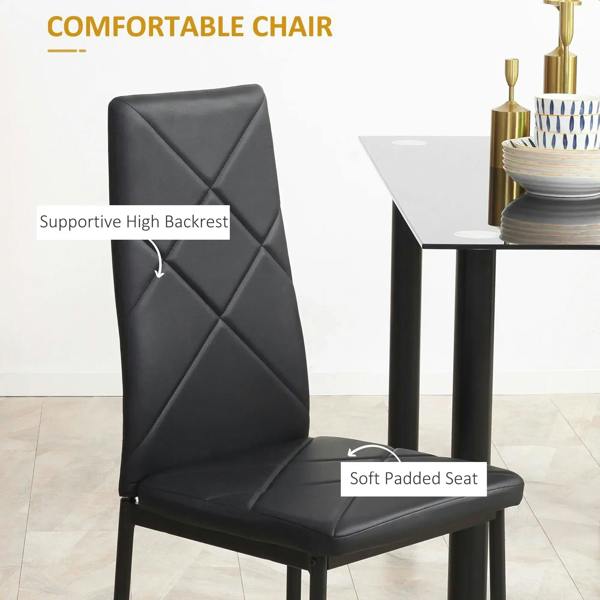 Black padded dining chair with high back and diamond quilting, soft seat cushion