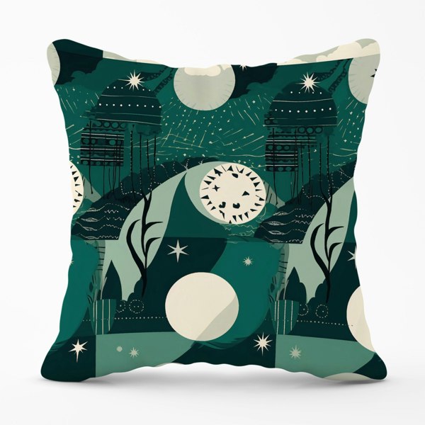 Warren Reed Abstact Green Cream Moon and Stars Cushions