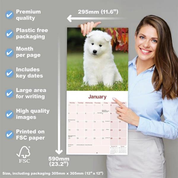 Samoyed Calendar 2027, Wall Calendars, Month To View, Dogs, Gift