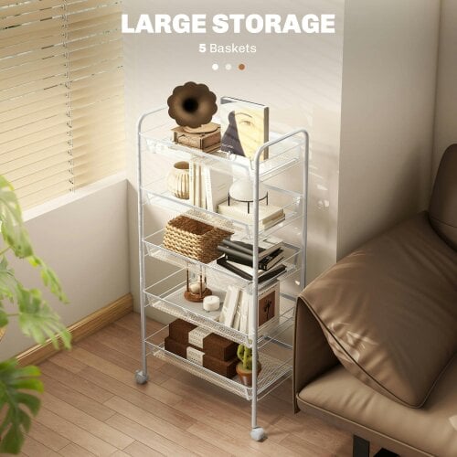 Wyld Haus Visovi Metal White 5 Basket Steel Storage Trolley With Wheels