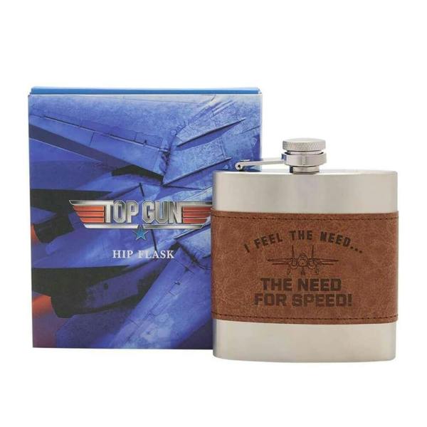 Widdop & Co Top Gun Stainless Steel 6oz Hip Flask with Faux Leather Sleeve Brown