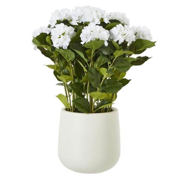 Hill Interiors Hydrangea Artificial Potted Plant - White/Green - 