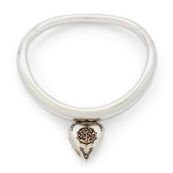 Alexander McQueen silver tone choker with heart locket pendant