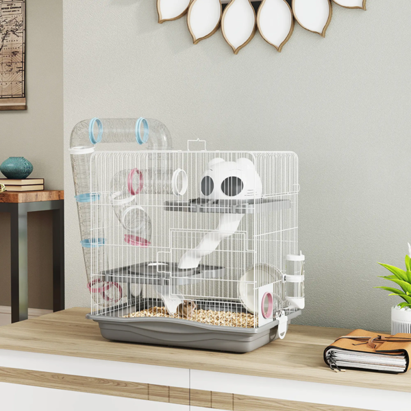 3-Tier Hamster Cage with Exercise Wheels, Water Bottle, Food Dish, for Dwarf Hamsters, 45 x 30 x 45 cm, Grey