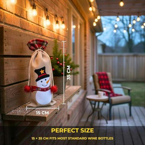 15 x 35 cm Christmas Wine Bottle Cover Bag with Drawstring Santa Design for Festive Table Decoration image 4