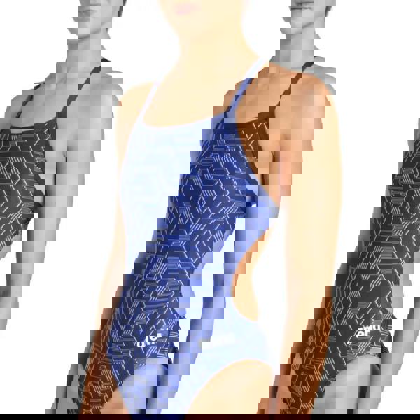 Navy Arena Escape Challenge swimsuit with blue geometric pattern