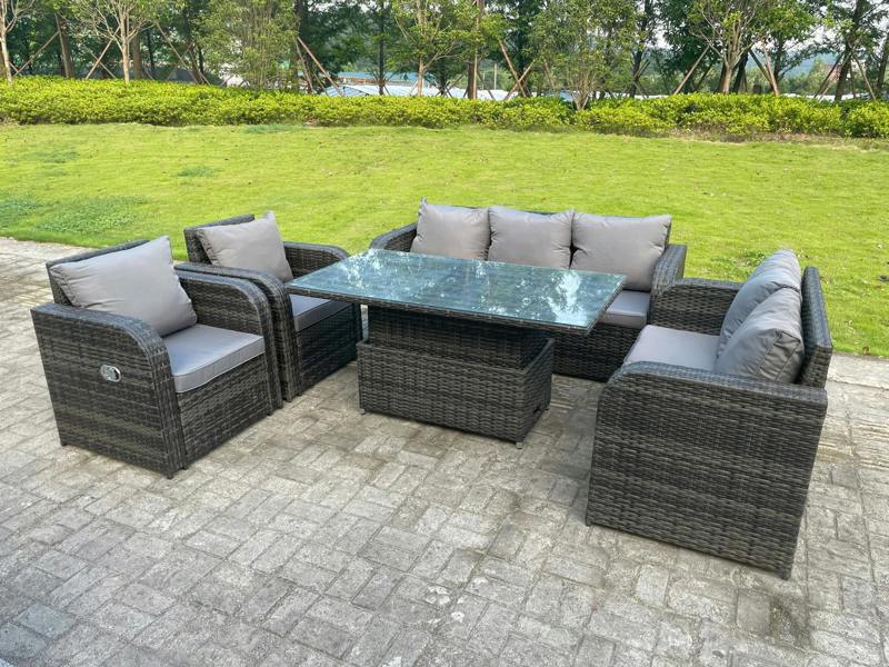 Fimous Rattan Outdoor Garden Furniture Lifting Adjustable Dining Or Coffee Table Sets Love Seat 2 Seater Sofa 3 Seater Sofa Reclining Chairs 7 Seater