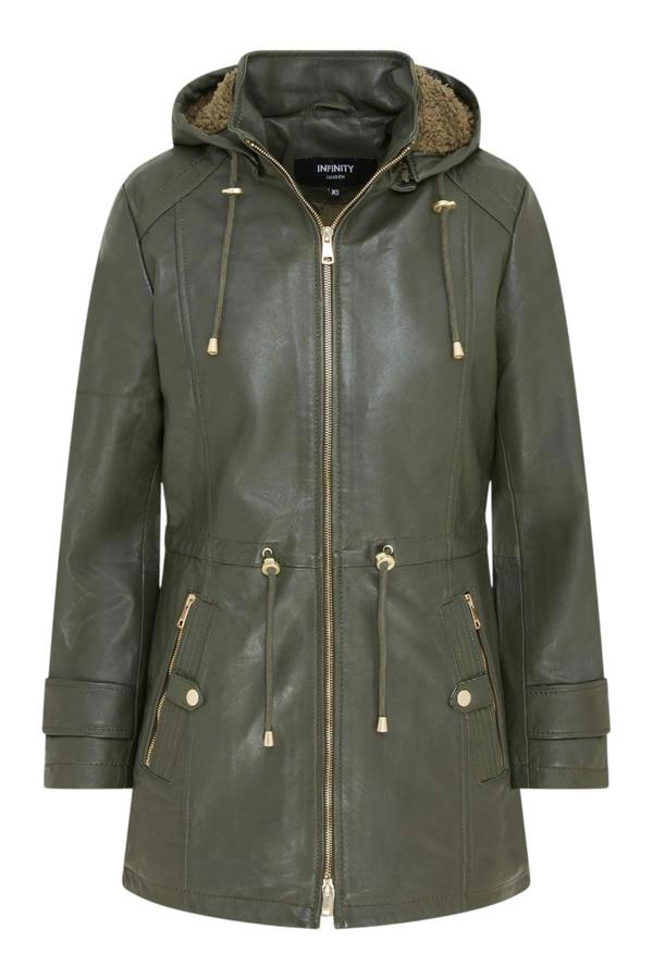 Infinity Leather Women's Leather Parka Detachable Borg Hooded Trench Coat - Trekker