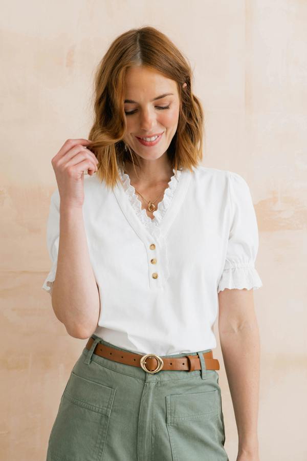 Lily & Me April Embroidered Trim Blouse White