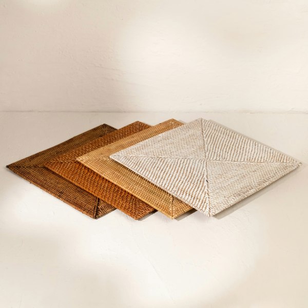 White wash square rattan placemat 35cm handwoven wicker dining table mat