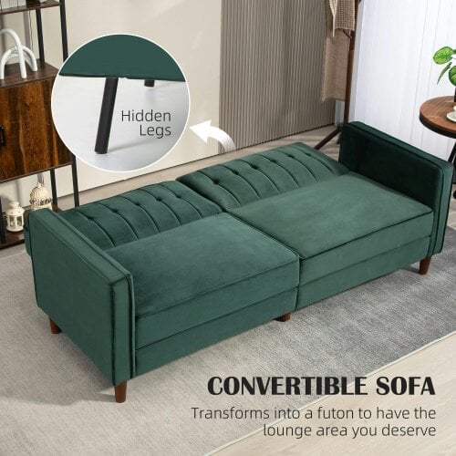 Wyld Haus Babano Forrest Green Velvet 3 Seater Convertible Sofa Bed