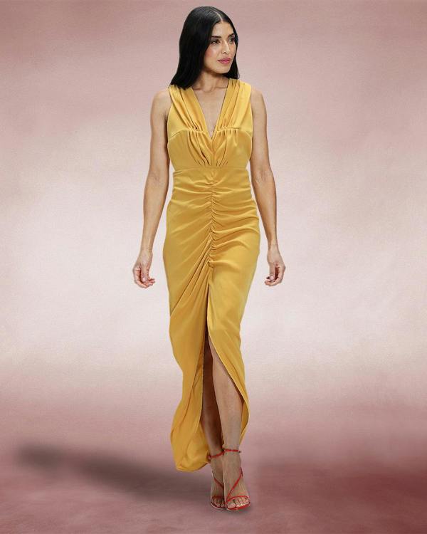 HotSquash Deep V-Neck Ruched Dress