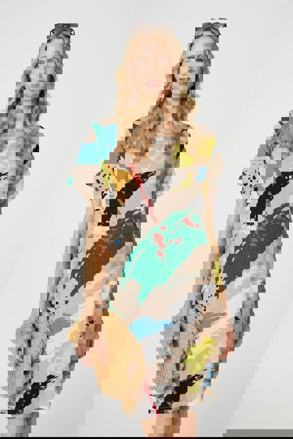 Green | Brushstroke Print Knee Length Shift Dress