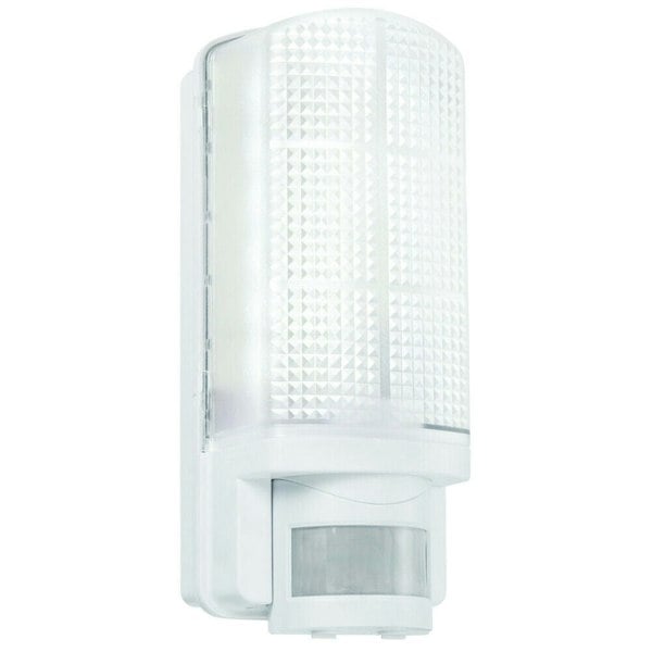 WHITE IP44 Outdoor Wall Bulkhead Light & 10m PIR Motion Sensor 6W Daylight LED Loops
