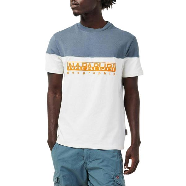 Napapijri Mens Saturnia Geographic Crew Neck T-Shirt - White/Blue - 