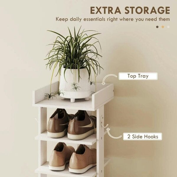 Bobobiy Shoe Rack 9-Tier Shoe Storage Organiser Top Tray Guardrail 2 Hooks 30 x 30 x 128.4 cm White