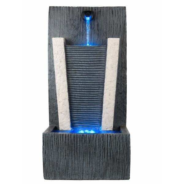 Gardenwize Solar Powered Stone Column Water Feature with Battery Backup & LED Light