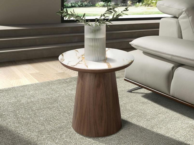 Angel Cerdá Porcelain marble and walnut round corner table 2159