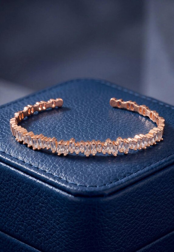Latelita Baguette Ice Cuff Bangle Rosegold Finish