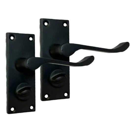 EDH Door Hardware Victorian Scroll Matt Black Bathroom Privacy Lock Door Handles 1 Pair