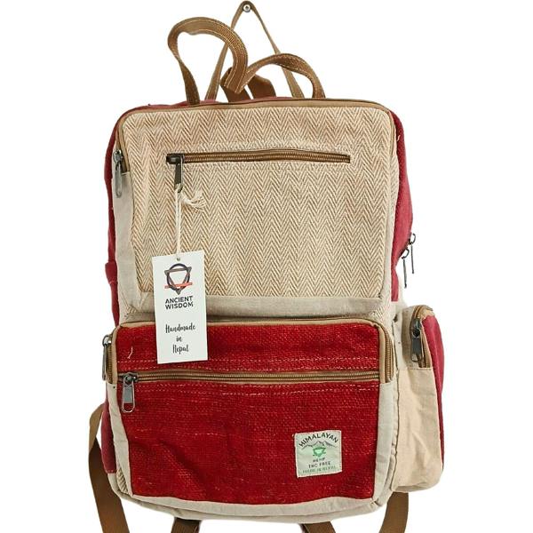 Serano Large Boxy Hemp Backpack - Wine & Cream