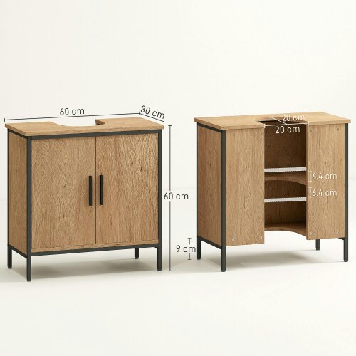 Wyld Haus Mosu Under Sink Bathroom Vanity Cabinet With Double Doors And Adjustable Shelving Oak Finish