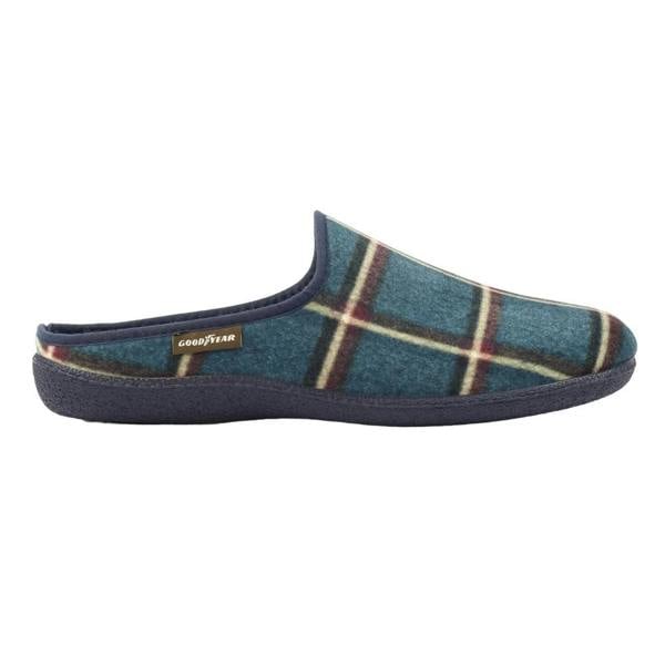 Goodyear Mens Checkmate Checked Mule Slippers - Blue - 